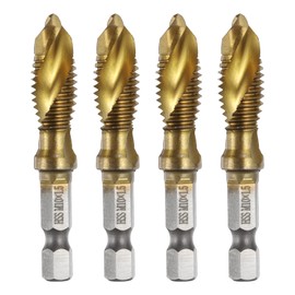 sourcing map 4pcs Combination Drill and Tap Bits Metric M10 x 1.5 Thread 1/4" Hex Shank Titanium Coated Threading Screw Taps 4341 High Speed Steel Machine Drilling Tapping Tool Kit