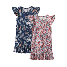 Mud Kingdom Toddler Girls Soft Princess Nightgowns Sleep Shirt Cute Lounge Casual Dress Cartoon Animals Floral 4T