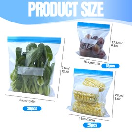 Freezer Bags, 70 Pcs Food Storage Reusable Sandwich 3 Sizes Food Bags with 5 Pcs Food Clips, Food Storage Freezer Bags for Fruits,Meat,Grains,Vegetables,Candies