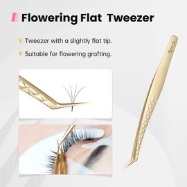 Beauty7 Professional Tweezers Stainless Steel Eyelash Extension Tweezers Eyelash Tweezers Curved Tip Precision Tweezers with Case Gold Colour Reusable