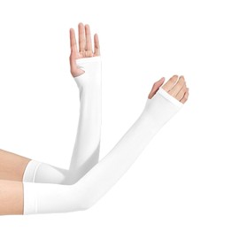 BLOOPIC Arm Cover, UV Protection, Cold Sensation, Sun Protection, Arm Sleeve, Unisex, Stretchy, Sweat Absorbent, Quick Drying, UV Protection, Both Arms, Finger Type, For Sports, Outdoor Work (White)
