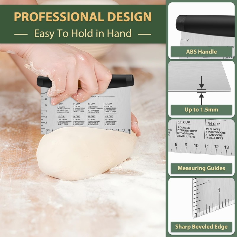 Joyfair 2Pcs Dough Scraper, Stainless Steel Dough Cutter with ABS