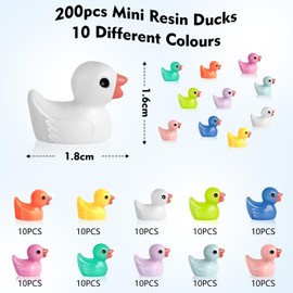 AiQInu Pack of 200 Colourful Small Ducks, Mini Resin Duck 10 Colours, Figures Duck for Miniature Figures, Aquarium, Garden, Landscape, Dollhouse Ornament, Crafts, DIY Accessories, Miniature Statues