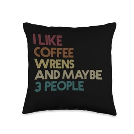 Wren Bird Watching Birding Coffee Lover Vintage Retro Funny Throw Pillow