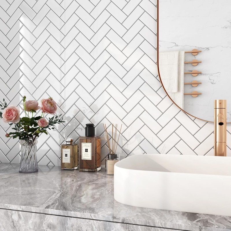 FunStick 15-Sheet White Peel and Stick Backsplash Tiles for Kitchen