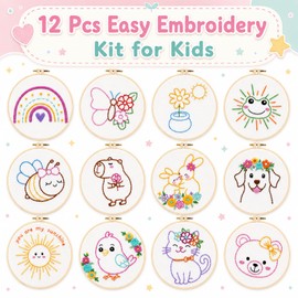 Nuberlic Embroidery Kit for Kids Ages 8+, 12 Pre-Stamped Crafts