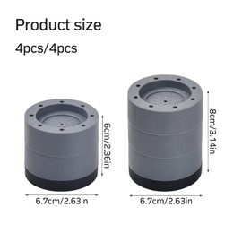 Pack of 4 Washing Machine Foot Pads, Anti-Vibration Mat, Vibration Damper Pads, Washing Machine Feet Rubber, Vibration Damper for Wax Machines and Dryers, Non-Slip and Noise Reducing (6 cm)