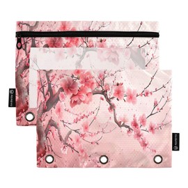 JUMBEAR Japanese Sakura Pagoda Binder Pockets for 3 Ring Binder,2 Pack,Zippered Binder Pencil Case Binder Pockets for Office College School Supplies Cosmetics