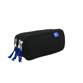 Oxford, School Pencil Case 3 Compartments Elastic Rubber 3 Zips Black, black, Modern