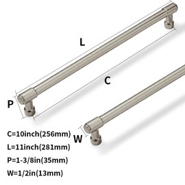 ZAUYX Solid Heavy Duty Jasper Cabinet Pulls - 6 Pack Brushed Satin Nickel 10 Inch Hole Centers - Modern Drawer Pulls for Kitchen, Bathroom Cupboards