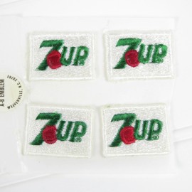 7-UP SODA - VINTAGE SMALL IRON-ON FABRIC UNIFORM PATCHES - 1.25" x 1" - LOT OF 4