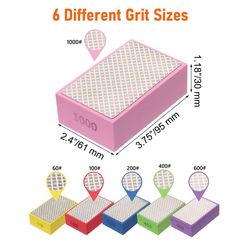 ZORUNNA 6 Pack Diamond Hand Polishing Pads, Diamond Sanding Pads