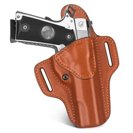 GUN & FLOWER 1911 Leather Holster,OWB Leather Holster for Belts Fits Colt/Kimber/Springfield/S&W 1911 and Most 1911 5'' No Rail Pistol,Right Hand Draw,Brown