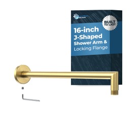 HammerHead Showers® ALL METAL 16 Inch Extended Shower Arm and Flange with Set Screw, Long Shower Arm, Extends Rain Shower Overhead, Wall-Mounted Rain Shower Arm, Brushed Gold