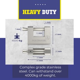 Magmaus® RTL50 [Never-Rust] Heavy Duty Shipping Container Padlock with 3 Keys - [High Security] - Weatherproof Outdoor Lock - [Stainless Steel] - Ideal for Shed, Chain, Gate, Garage