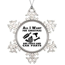 Mechanic Gift, All I Want Christmas is Tools and CAR Parts, Christmas Ornament for Mechanic, Mechanic Presents for Men, Metal Snowflake Ornament for Men Husband, Car Mechanic Garage Ornament Keepsake