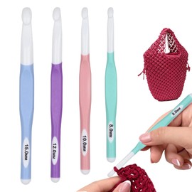 4 Piece Large Crochet Hook Set (8 mm 10 mm 12 mm 15 mm) with Rubber Handle for Knitting Sweaters and Scarves Professionals Ergonomic Crochet Hook Set Made of Plastic Comfort Grip Crochet Hook for