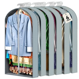 6 pack 40" Clear Garment Bags for Hanging Clothes, Suit Bags for Closet Storage, Clothing Storage, Garment Bags for Travel Covers with 4" Gussets for Coats, Jackets, Shirts, Dresses & Sweater
