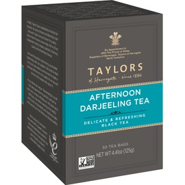 Taylors of Harrogate Afternoon Darjeeling, Black Tea, Pillow Bags 50 Count (Pack of 1), Delicate, Sweet & Floral, Caffeinated, Enjoy Hot or Iced, 50 Teabags