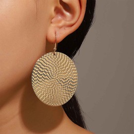 Yienate Circle Disc Dangle Drop Earrings Gold Boho Large Round Circular Earrings Statement Geometric Flat Round Earrings Large Coin Disc Drop Earrings Jewellery for Women, Zinc, No Gemstone