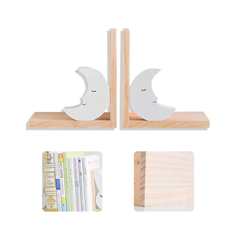 Nacnic Set of 2 Wooden Moon Bookends | Non-Slip Bookends