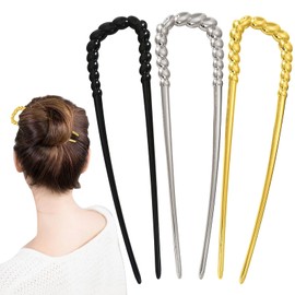 YONOY 3pcs Metal French Hair Pins,U-Shaped Long Chignon 2 Prong Sticks for Buns, French Twist Hair Pin, Hair Sticks, Hair Fork