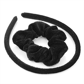 Hair Accessories Headband And Scrunchie Set Alice Band And Bobble Set Hair Band Velvet Satin Look[Black Velvet]