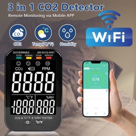 GOYERRNES CO2 Carbon Dioxide Detector Wireless, Indoor Air Quality Monitor 3-in-1 Portable CO2 Monitor, Tester for Carbon Dioxide, Temperature & Relative Humidity