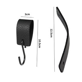 Alriedy Pack of 4 S Hooks Black with Leather Loop, Hooks for Hanging, Hooks, Hooks for Clothes Rail, Clothes Hooks with Leather Loop, Coat Hooks Metal Hooks for Kitchen, Balcony, Bathroom