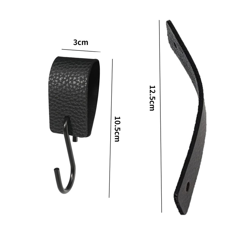 Alriedy Pack of 4 S Hooks Black with Leather Loop,