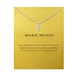 Minimalist Simple Tiny Music note Pendant Necklace for Women Necklace with Meaning Card Musician Jeweiry-Silver