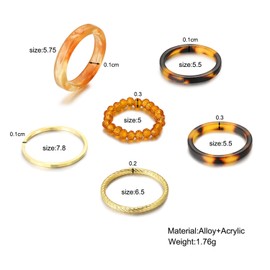 FUTIMELY Vintage Acrylic Knuckle Rings Set Women,Resin Beach Plastic Beaded Gold Stacking Finger Rings Y2K Dainty Trendy Aesthetic Jewelry (Brown Style-B)