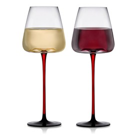 LEMONSODA Concave Champagne Glasses Set of 4 - Modern Red Stem & Black Bottom for Sparkling Wine, Rosé, Prosecco, Champagne – Handcrafted Barware, Perfect for gift – 9oz (265ml) (Wine 20oz Set of 2)