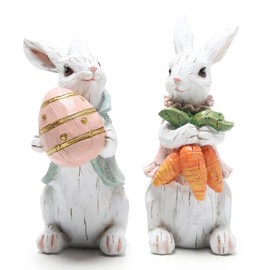 Hodao Decoraciones de conejo de Pascua, decoración de primavera para el hogar, figuras de conejo, regalos (conejo blanco de Pascua, 2 unidades)