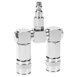 QWORK Air Hose Splitter, 2-Way Air Hose Connector, 1/4 In NPT Swivel 360 Degrees Connectors, Air Compressor Accessories Fittings