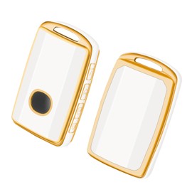 YALNORVA Key Fob Cover Compatible with Mazda, Key Fob Case Shell Fits for Mazda 6 3 Hatchback CX30 CX5 CX9 CX10 2019 2020 2021 2022 Car Accessories Smart Remote Key Holder, Gold White