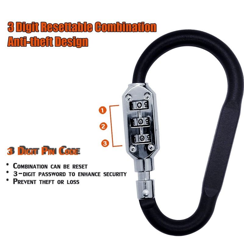 Combination Carabiner Clips,V-Resourcing Resettable 3 Dial Digit Combination Lock Carabiner