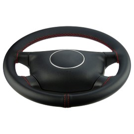 L&P A269-1 Steering Wheel Cover Genuine Leather Steering Wheel Cover Tailored (Red Stitching)