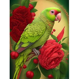 HMDIIMGE Diamond Painting Kits Green Parrot, A Full Round Embroidery Kit Pasted by Number, Perfect for Early Spring Home Decor and Holiday Gifts for Adults 12x16 Inch