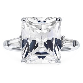 Art Deco Style .925 Sterling Silver Large 10CT Square Princess AAA CZ Cubic Zirconia Brilliant Cut Statement Engagement Ring Baguette Side Stones