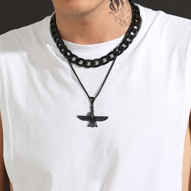 U7 Pravarti Faravahar Pendant Necklace For Men Women Black Wheat Chain Zoroastrian Talisman Jewellery