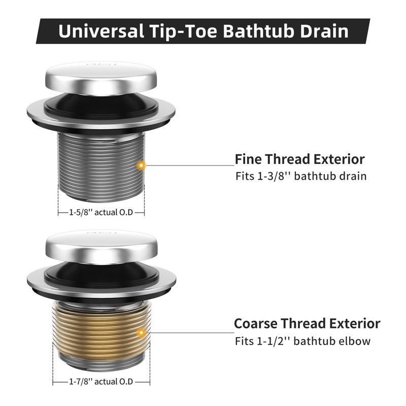 All Metal Tip-Toe Bathtub Drain Kit with Two-Hole Overflow Faceplate