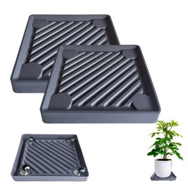 LandJoy 2PCS Square Plant Caddy with Wheels,Planter Roller Base,Heavy Duty Plant Caddy with Hidden Wheels, 360°Rolling Casters Plant Dolly,4 Invisible Casters,Gray,12.2 inches