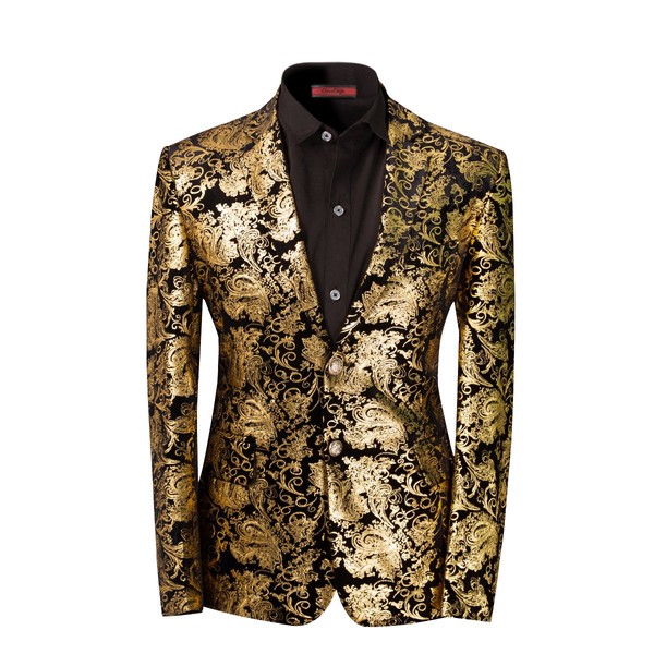 Men's luxury Casual Dress Suit Slim Fit Stylish Blazer Golden Large
