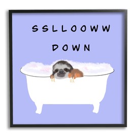Stupell Industries Slow Down Baby Sloth Bubble Bath Lavender Purple, Designed by Ashley Singleton Black Framed Wall Art, 24 x 24, White