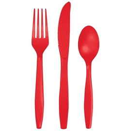 Trendware Classic Red Plastic Assorted Cutlery, Serves 24
