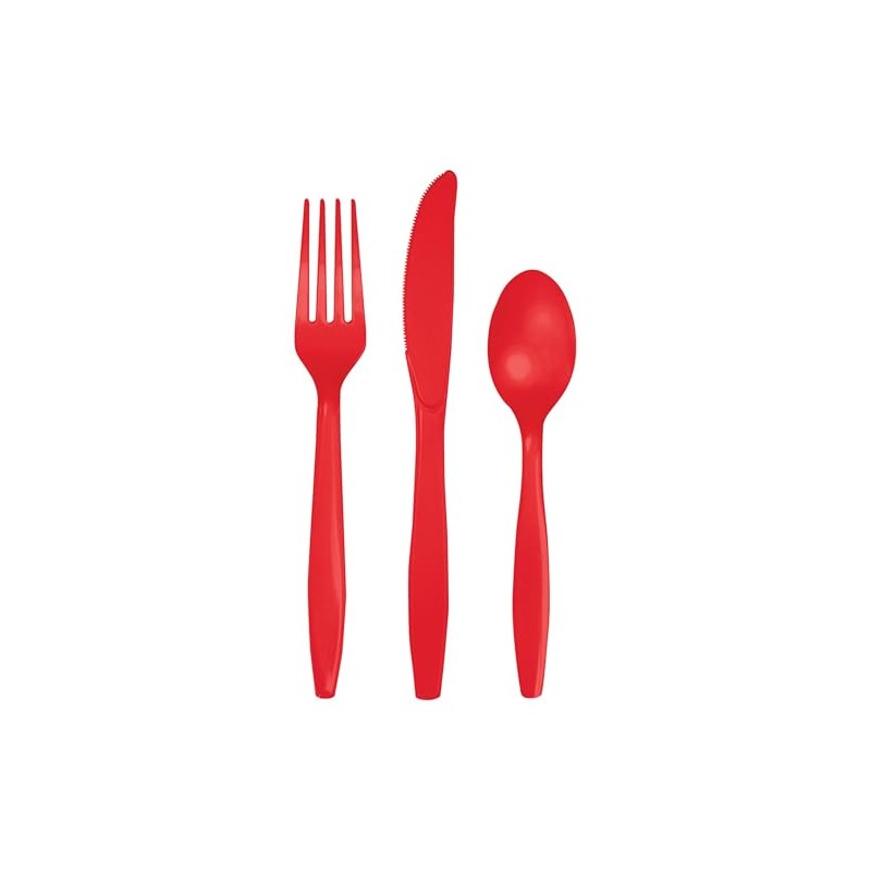 Trendware Classic Red Plastic Assorted Cutlery, Serves 24