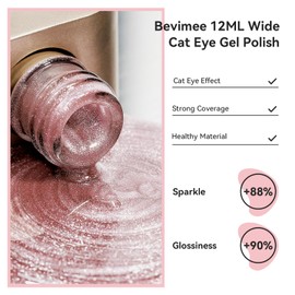 Bevimee Cat Eye Gel Polish, Glitter Magnetic Nail Polish Shimmer Cat Eye Nails With Magnet Stick, For Holographic Cateye Effect, UV Velvet Gel Nail Art Manicure Salon DIY Home, 12ML