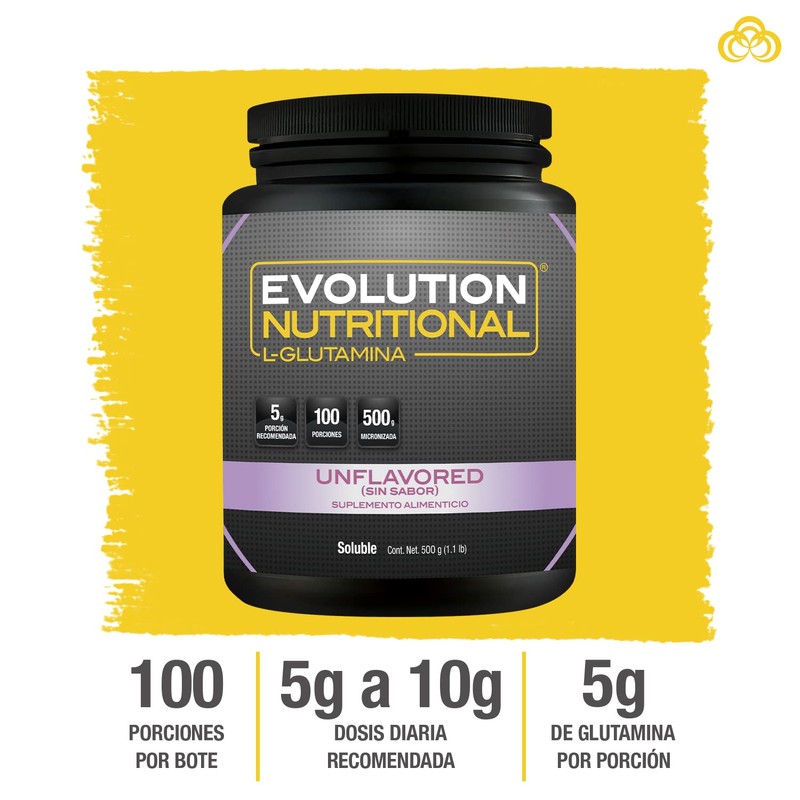 EVOLUTION, L-Glutamina, Suplemento Alimenticio, Micronizada, Bote Natural, Sin Gluten, Sugar