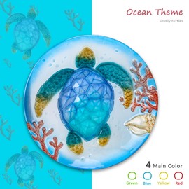 MUMTOP Bird Baths for Outdoors, Sea Turtle Glass Large Bird Bath Bowl with Metal Stand, Bird Feeders for Outside and Garden, Patio,Lawn Decor (Blue)